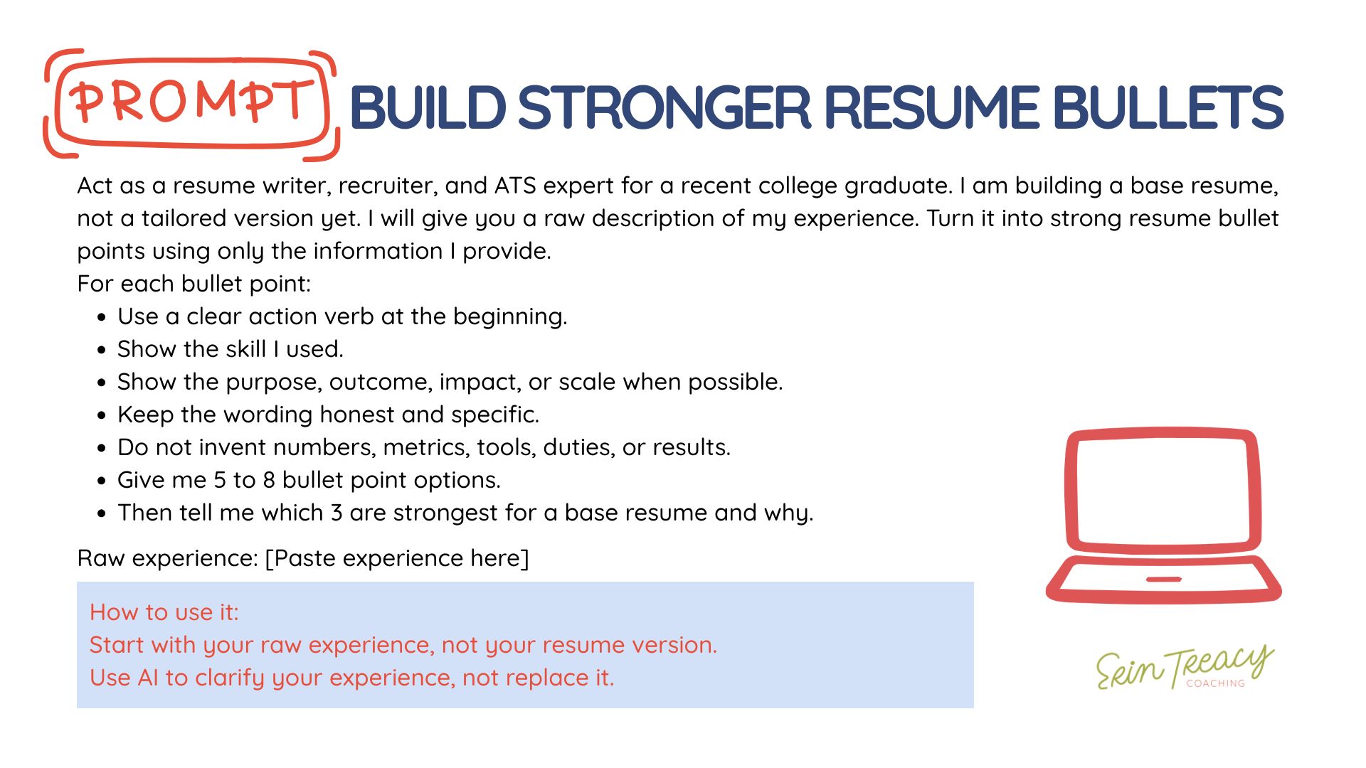 AI prompt graphic for improving resume bullet points