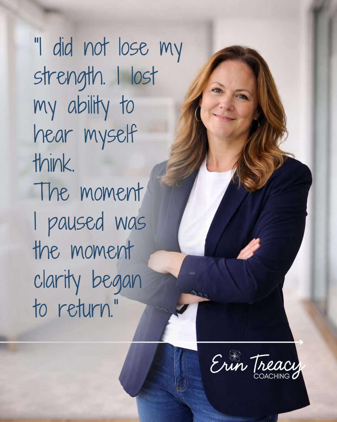 Erin Treacy quote on leadership burnout and the importance of pause for clarity, recovery, and sustainable performance.