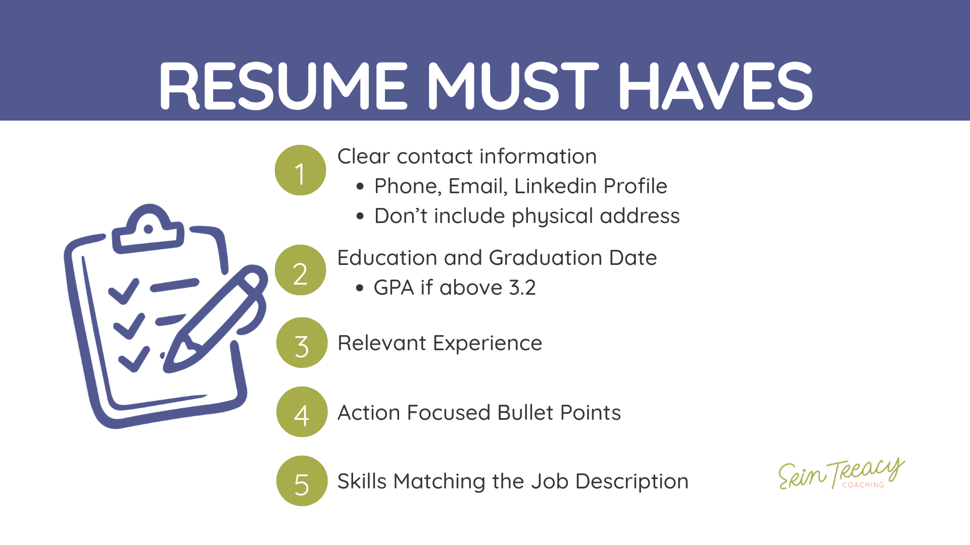 Checklist of essential resume sections for recent graduates